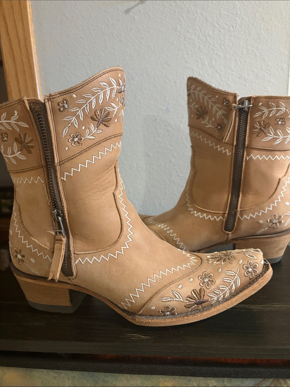 Embroidered Tan Women’s Western Ankle Booties